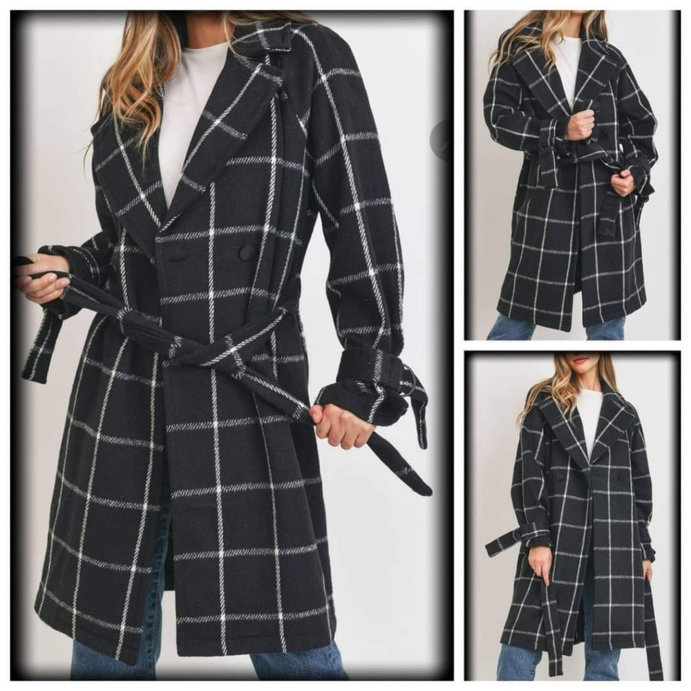 Black plaid check jacket coat